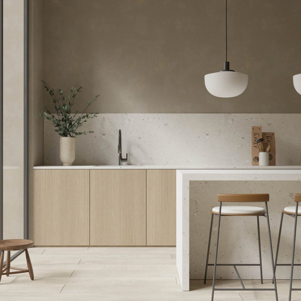 Modern scandinavian kitchen design with island and decor , 3d re
